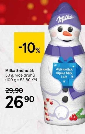 Čokoládový sněhulák Milka