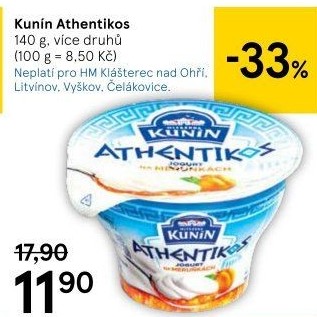 Jogurt ochucený řeckého typu Athentikos Kunín