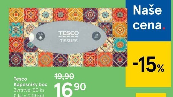 Kapesníčky papírové 3vrstvé Tesco - box