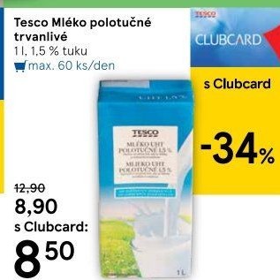 Mléko trvanlivé Tesco - 1,5% polotučné