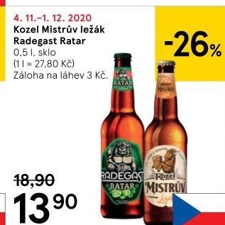 Pivo Mistrův světlý ležák Velkopopovický Kozel