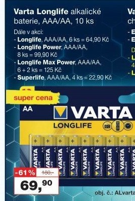 Baterie alkalické Longlife Varta