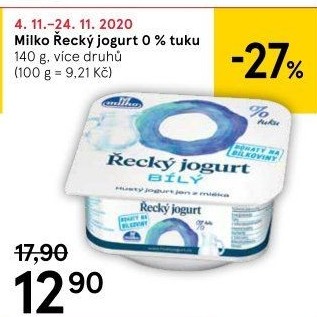 Bílý jogurt řecký 0% Milko
