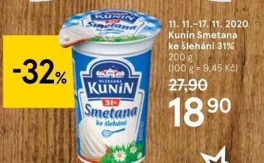 Smetana ke šlehání Kunín 31%