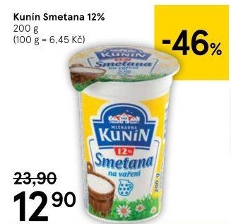Smetana na vaření Kunín 12%