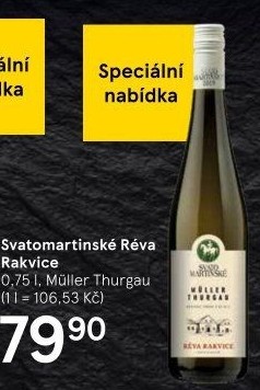 Víno Müller Thurgau Réva Rakvice - svatomartinské