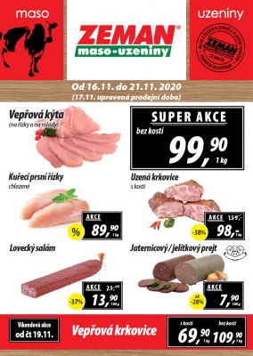 akční leták ZEMAN maso - uzeniny 16.11.2020-21.11.2020