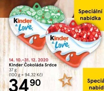 Čokoládové srdíčko vánoční Kinder