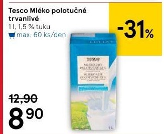 Mléko trvanlivé Tesco - 1,5% polotučné