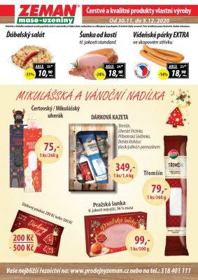 akční leták ZEMAN maso - uzeniny 30.11.2020-5.12.2020