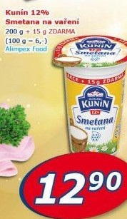 Smetana na vaření Kunín 12%