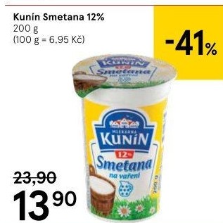 Smetana na vaření Kunín 12%