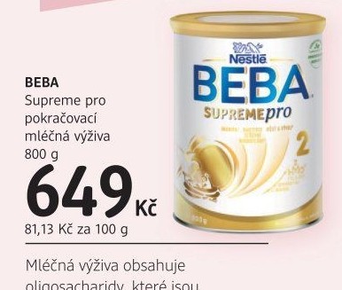 Mléčná výživa Beba Supreme pro Nestlé