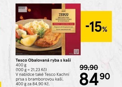 Obalovaná ryba s kaší Tesco