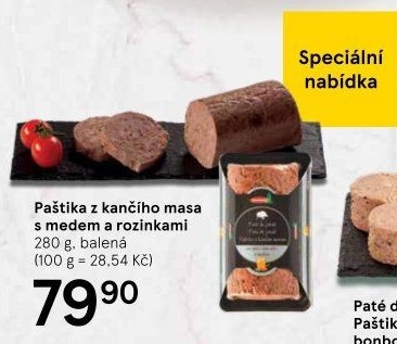 Paštika z kančího mase s medem a rozinkami Sanpareil