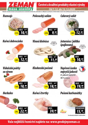 akční leták ZEMAN maso - uzeniny 7.12.2020-12.12.2020