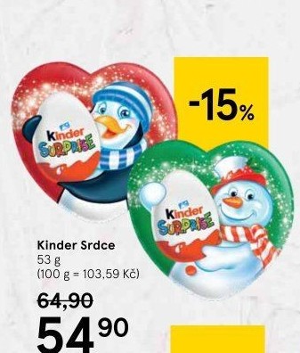 Čokoládové srdíčko s překvapením Kinder Surprise