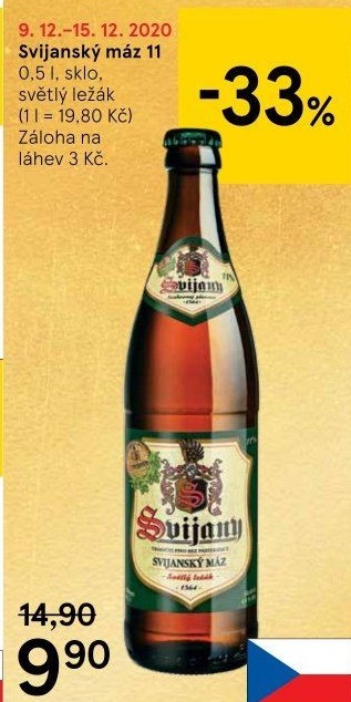 Pivo světlý ležák 11° Svijanský Máz Svijany