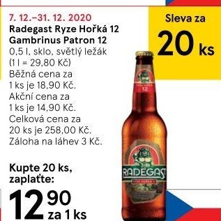 Pivo světlý ležák 12° Ryze hořká Radegast