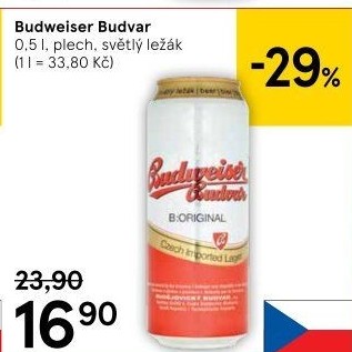 Pivo světlý ležák Budweiser Budvar