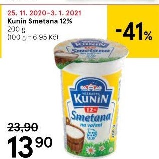 Smetana na vaření Kunín 12%