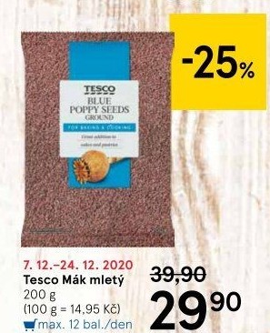 Mák modrý mletý Tesco