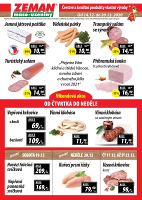 akční leták ZEMAN maso - uzeniny 14.12.2020-20.12.2020