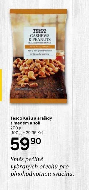 Arašídy a kešu v medu Tesco