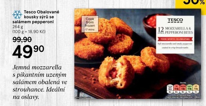 Obalovaný sýr Mozzarella se salámem pepperoni Tesco
