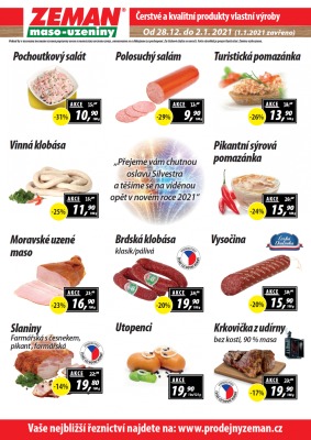 akční leták ZEMAN maso - uzeniny 28.12.2020-2.1.2021