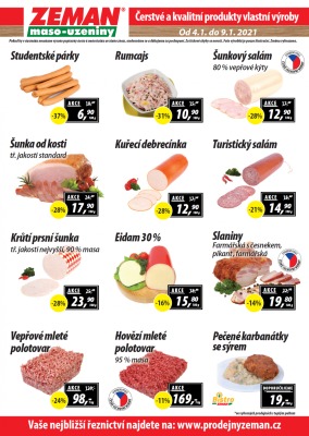 akční leták ZEMAN maso - uzeniny 4.1.2021-9.1.2021