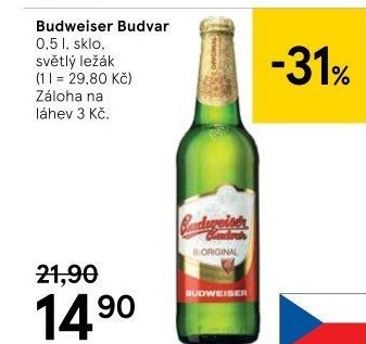 Pivo světlý ležák Budweiser Budvar