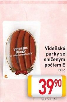 Vídeňské párky se sníženým počtem E Pejskar