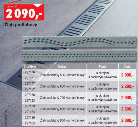 Podlahový odtokový žlab