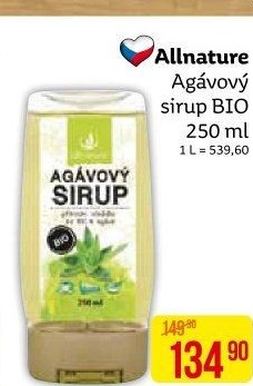 Agávový sirup bio Allnature