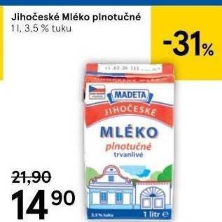Mléko trvanlivé Jihočeské Madeta - 3,5% plnotučné