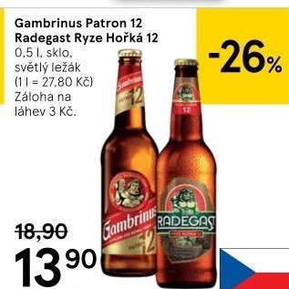 Pivo světlý ležák 12° Patron Gambrinus
