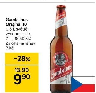 Pivo světlé výčepní Originál 10° Gambrinus