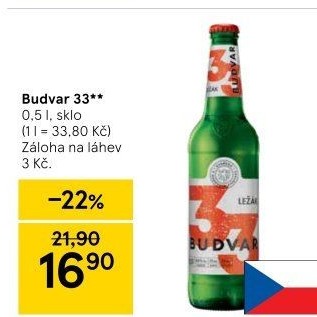Pivo světlý ležák 33 Budweiser Budvar