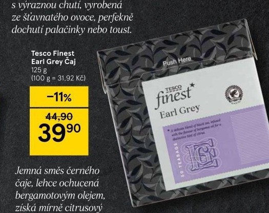 Čaj Earl Grey Tesco Finest