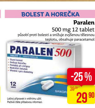 Tablety proti horečce a bolesti 500 Paralen