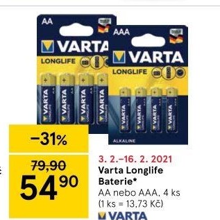 Baterie alkalické Longlife Varta