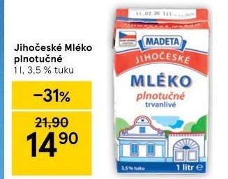 Mléko trvanlivé Jihočeské Madeta - 3,5% plnotučné