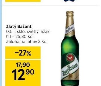 Pivo světlý ležák 12° Zlatý Bažant