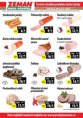 akční leták ZEMAN maso - uzeniny 22.2.2021-27.2.2021