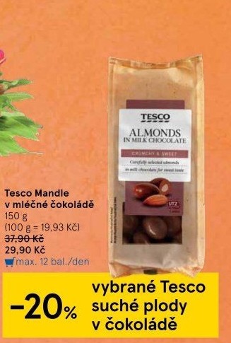 Mandle v čokoládě Tesco