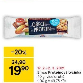 Proteinová tyčinka bez lepku Emco
