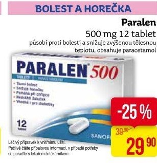 Tablety proti horečce a bolesti 500 Paralen