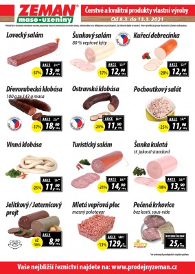 akční leták ZEMAN maso - uzeniny 8.3.2021-13.3.2021