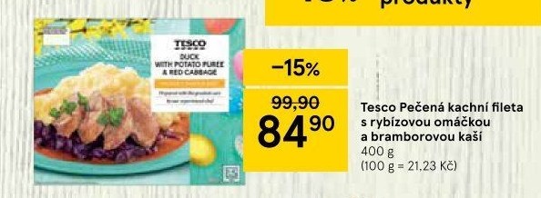 Pečený kachní filet s omáčkou a bramborovou kaší Tesco